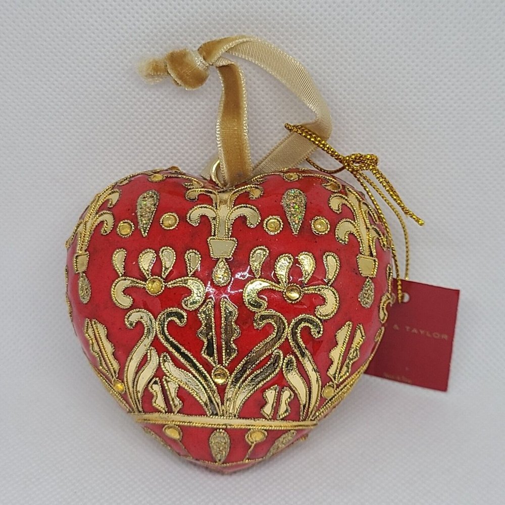 Vintage CLOISONNE ENAMEL PUFFY HEART CHRISTMAS ORNAMENT by Lord & Taylor